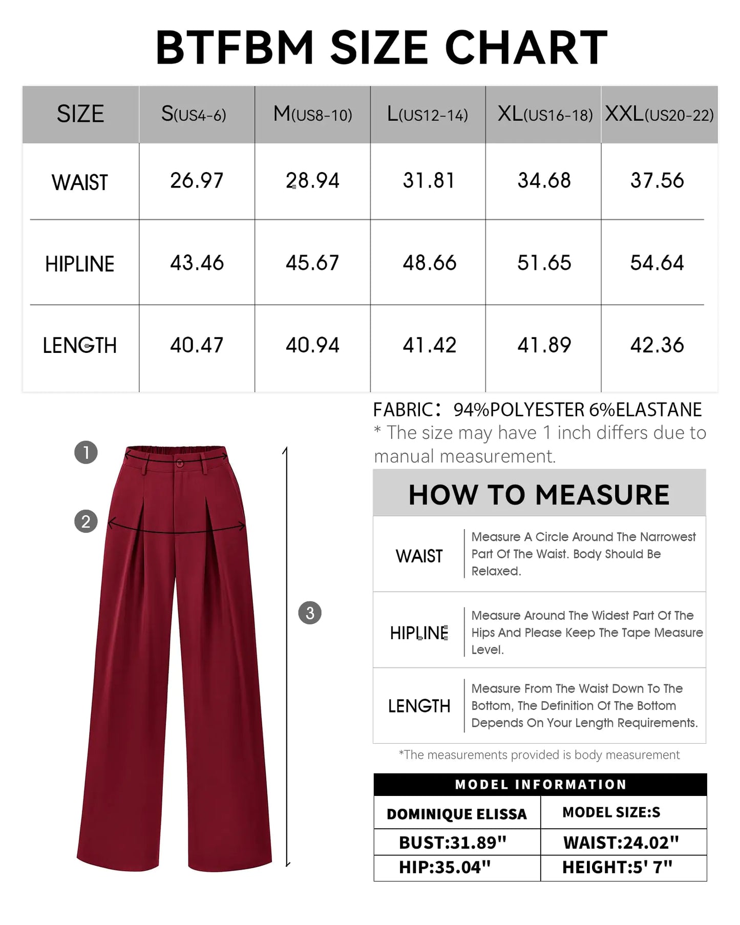 BTFBM Women High Waist Casual Wide Leg Long Palazzo Pants Button Down Loose Business Work Office Trousers with Pockets Medium Solid Wine Red