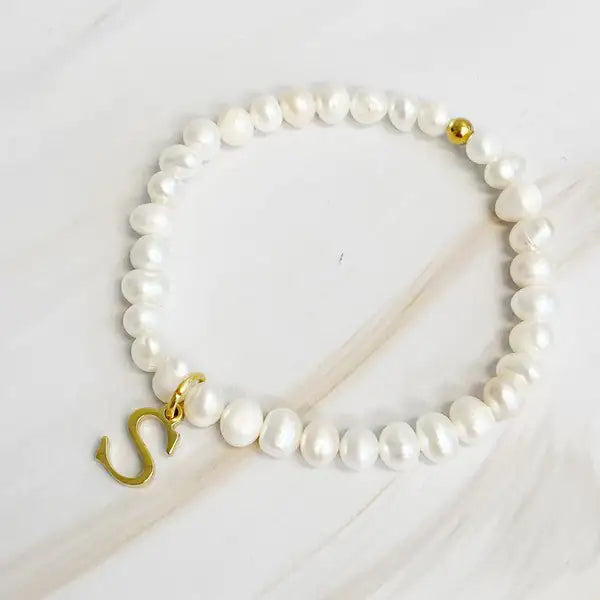 Freshwater Pearl Initial Charm Bracelet