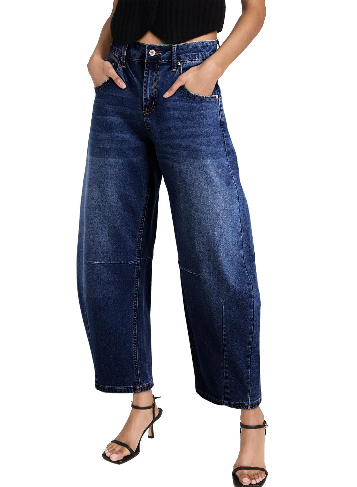 Sidefeel Women's Barrel Jeans Wide Leg Vintage Mid Rise Y2k Baggy Boyfriend Ankle Denim Pants 18 Deep Blue