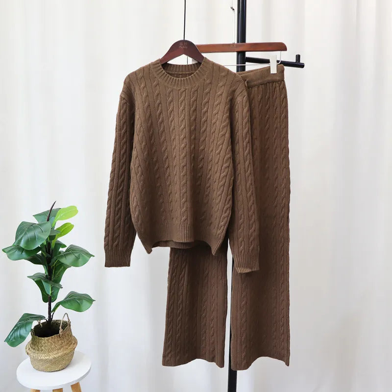 Sweater Pullover Plus Knitted Wide-legged Pants Two-piece Set