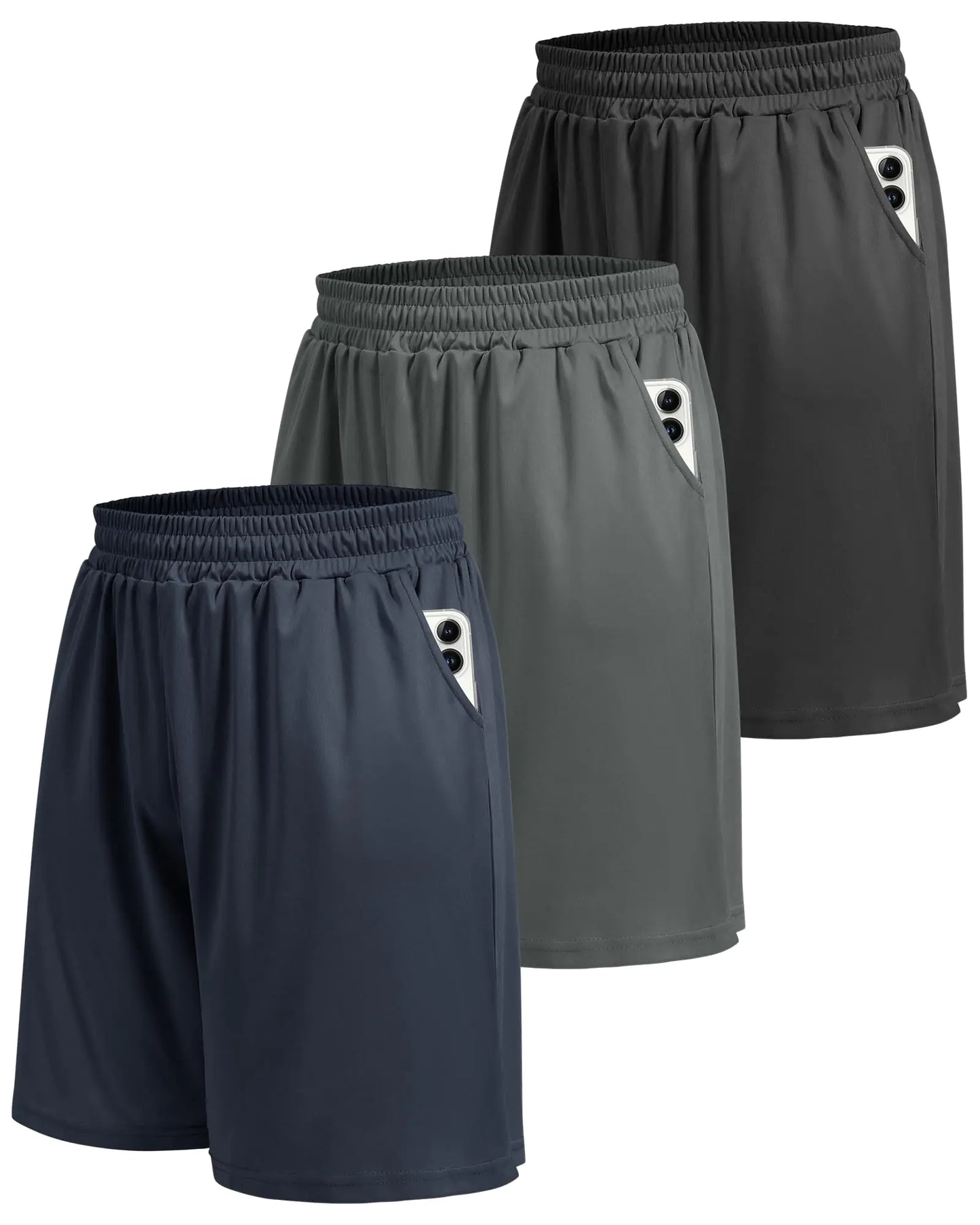 5 Pack Athletic Gym Mens Shorts - Workout Black Quick Dry Basketball Shorts with Pockets for Running Casual Activewear 3 Pack Medium Black/Navy Blue/Dark Grey