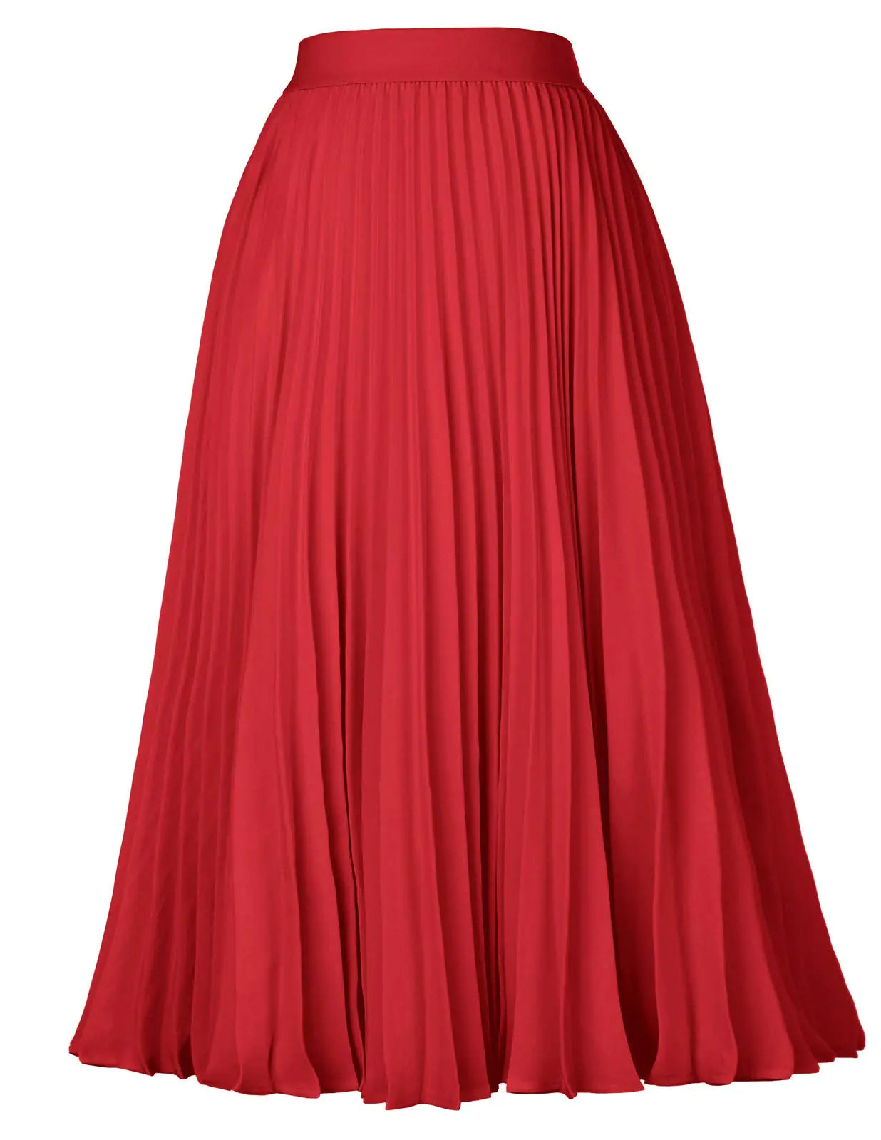 GRACE KARIN Women High Elastic Waist Pleated Chiffon Skirt Midi Swing A-line Skirts Red X-Large